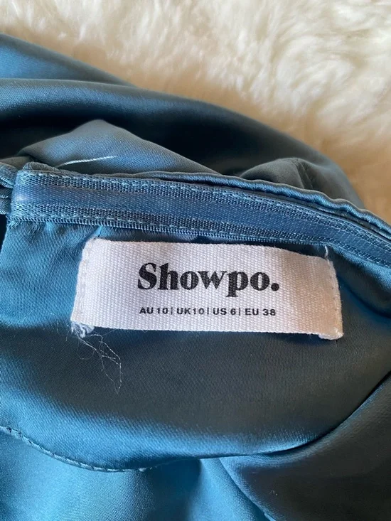 Showpo Teal Blue Satin Cowl-Back Maxi Dress - Picture 8 of 8